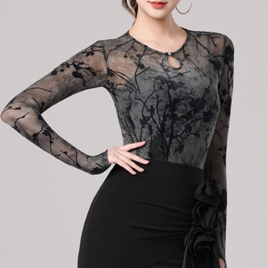 フローラルシアー × タイトフィット トップス(レオタードタイプ) ds0819