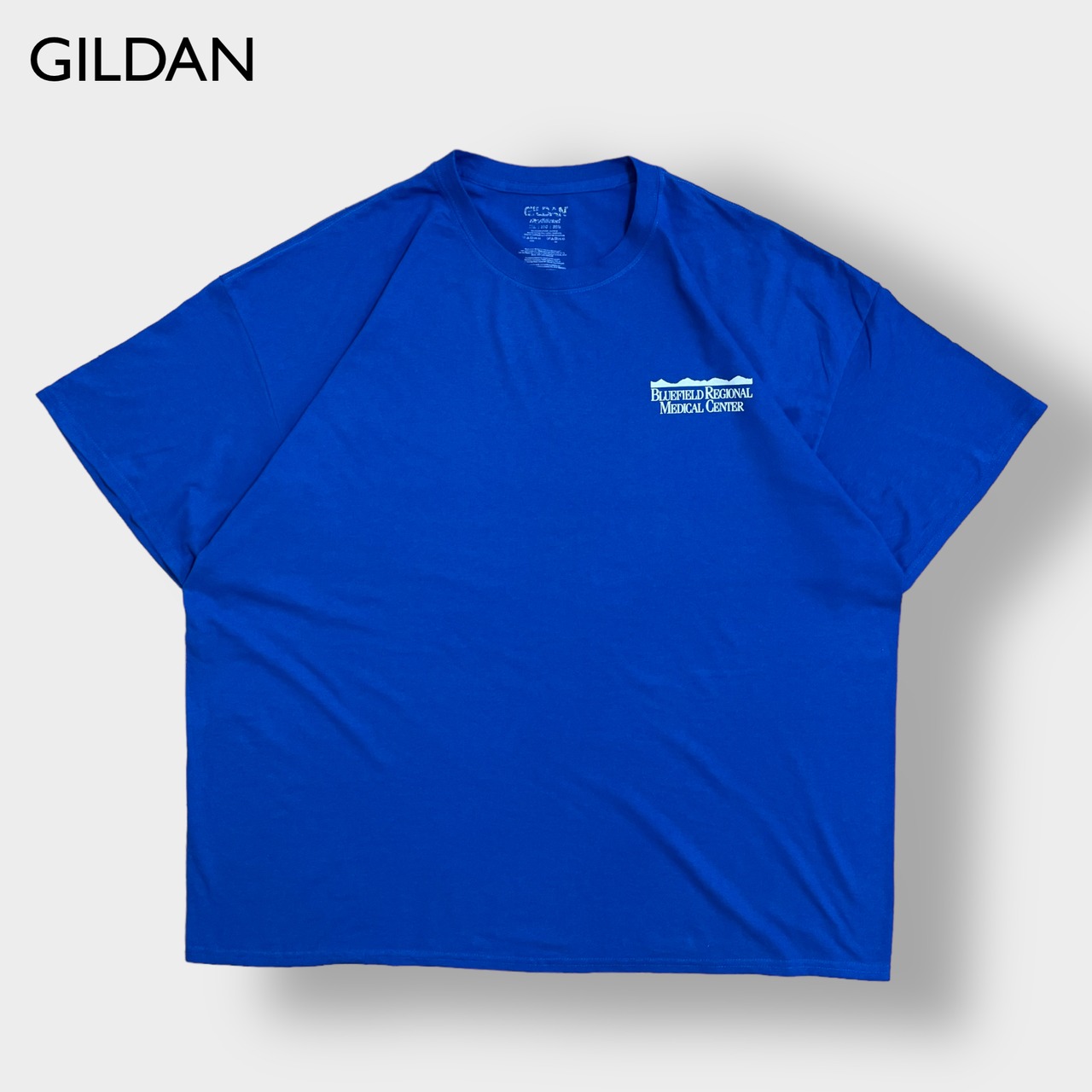 【GILDAN】3XL ビッグシルエット 病院 ワンポイントロゴ Tシャツ バックプリント ブルー BLUEFIELD REGIONAL MEDICAL CENTER 半袖 us古着