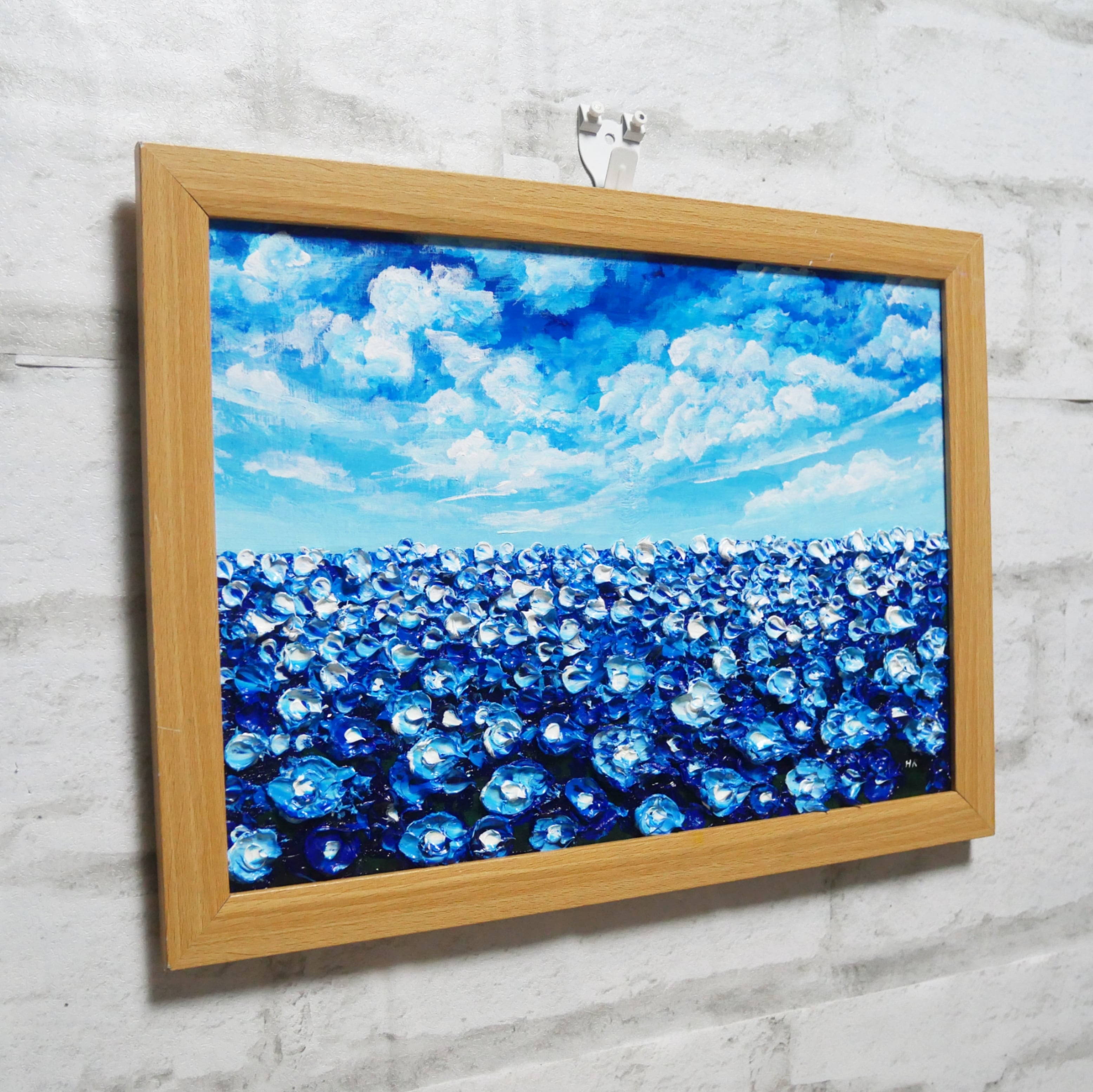 油絵 油彩 油彩画 絵 絵画 【Nemophila】 油絵 油彩 油彩画 絵 絵画【青空と雲のネモフィラ】 | HIROSHI1990