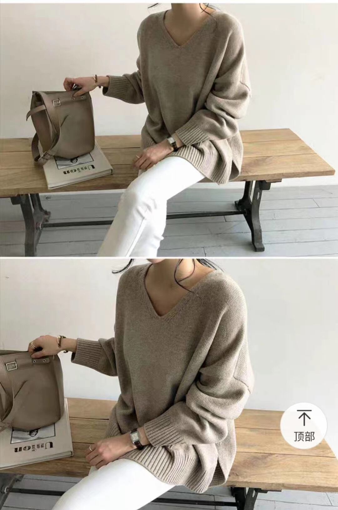 Vネックゆったりニット