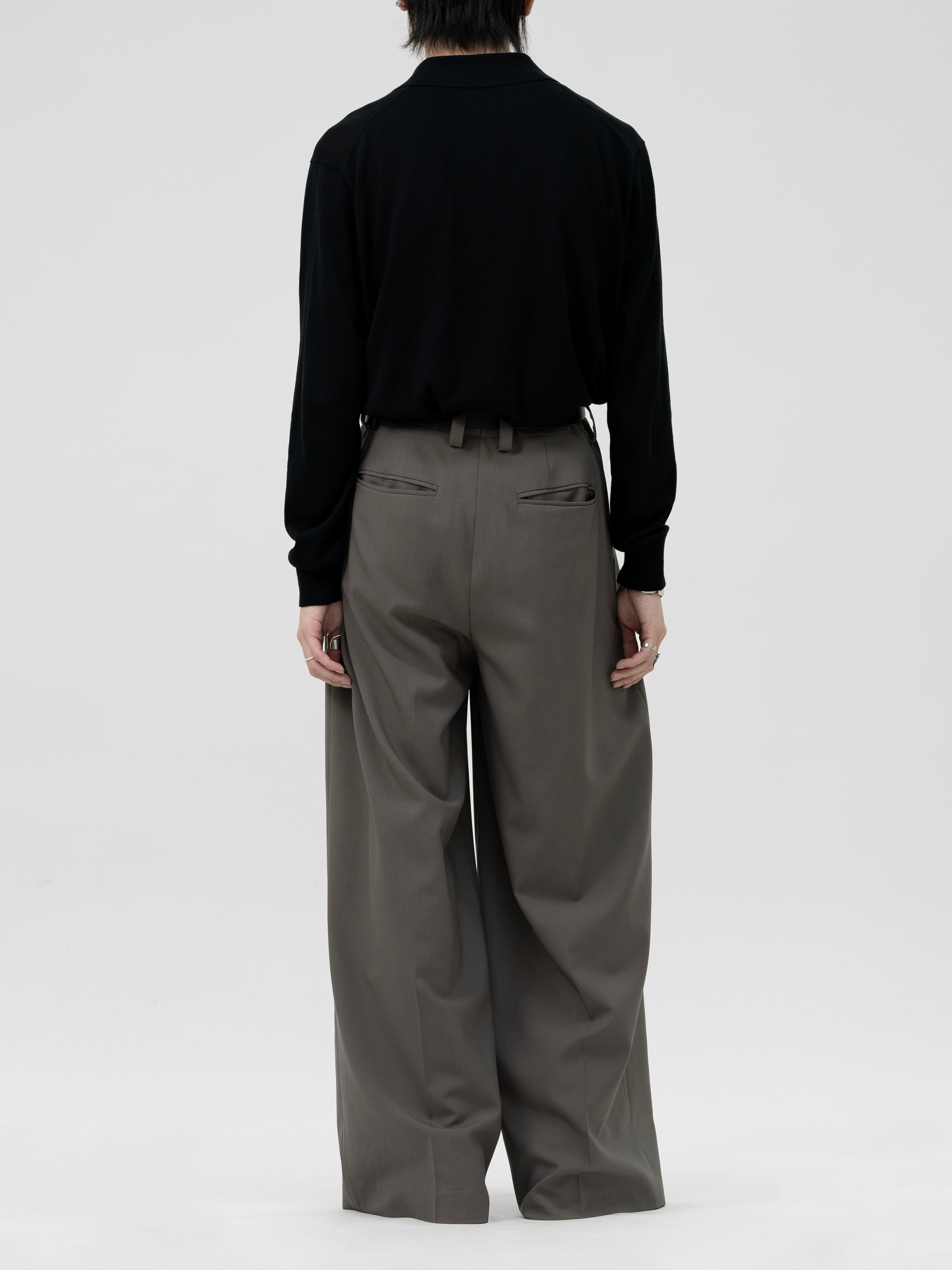 TWO TUCK WOOL WIDE TROUSERS【G.BROWN】 | lapiis