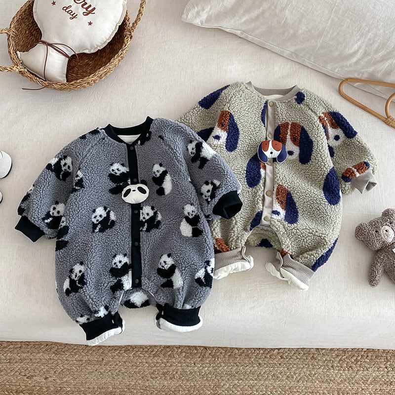 【BABY】冬作ドッグORパンダモチーフボア連体服