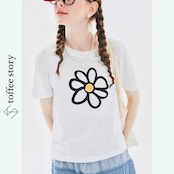 フリーハンドドローイング フラワープリントTシャツ i0390