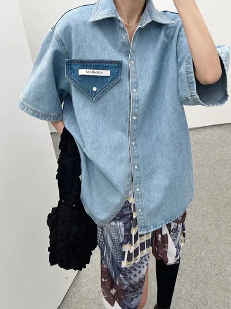 3size / トライアングルポケットデニムシャツ