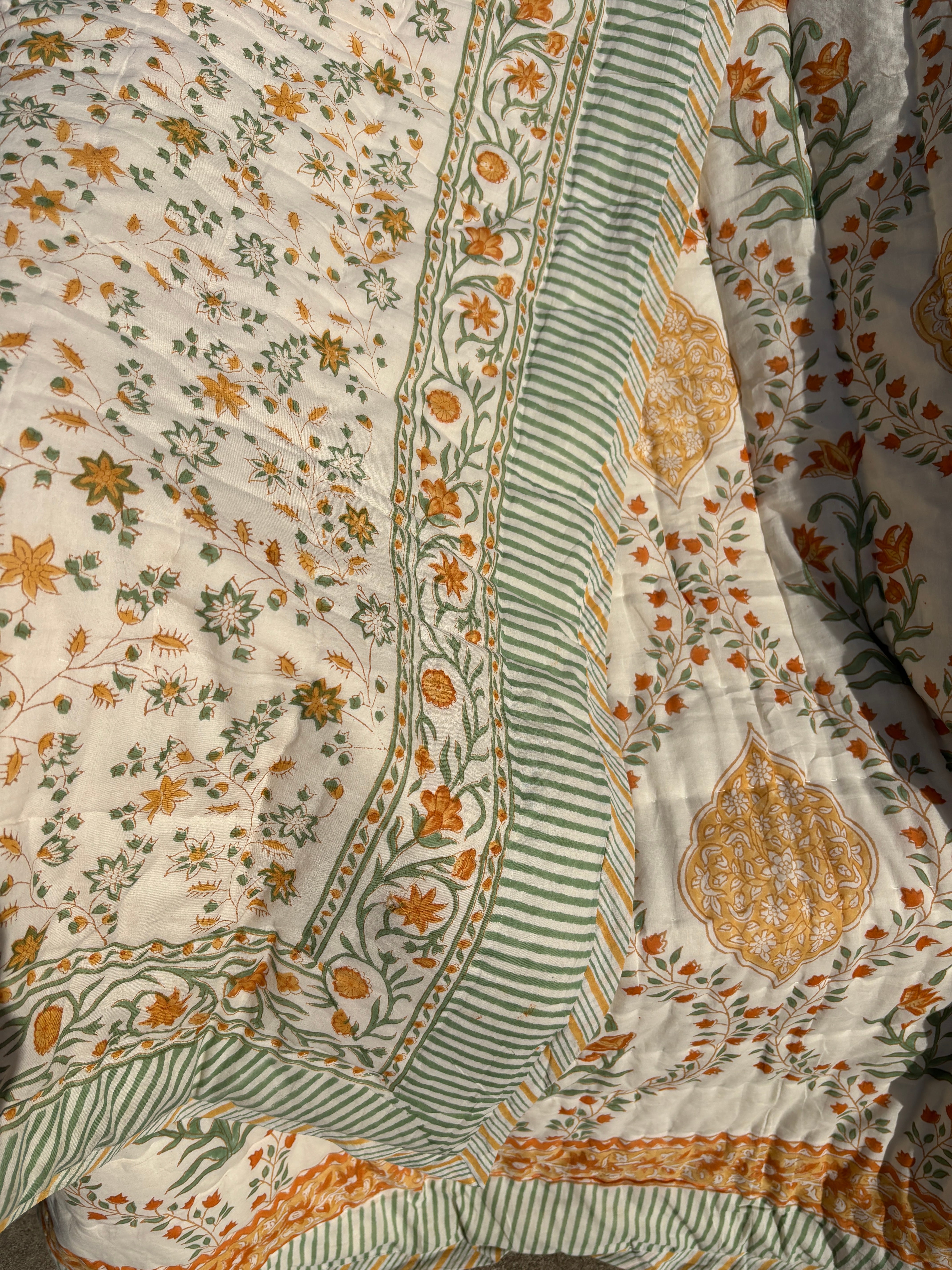 M【Single size】Block print Reversible quilt / Lemonade | FLORA