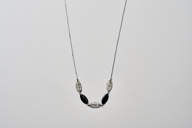 Silver950 葉っぱ ネックレスwhite & black / Silver necklace - white & black leaf