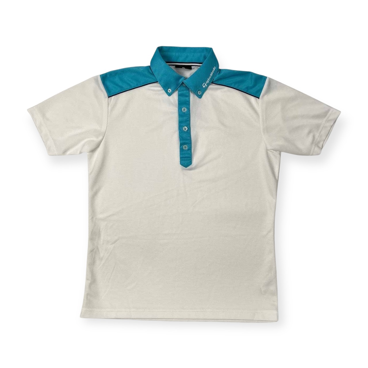 TaylorMade テーラーメイド ゴルフ ツートン BD 半袖 ドライ メッシュ ポロシャツ サイズ M /ホワイト×水色/メンズ