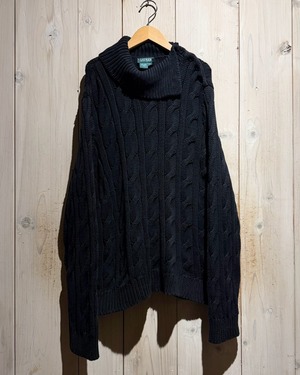【a.k.a.C.a.k.a vintage】“LAUREN RALPH LAUREN” Asymmetry Collar Cotton Cable Knit