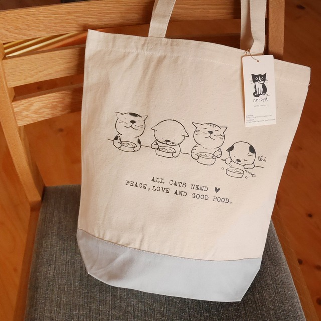 トートバッグ[にゃんきーとす・ごはん]M ナチュラル×グレー