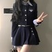 【3点セット】ポイントチェックドッキングトップス＋プリーツスカート＋ベルト ・65519