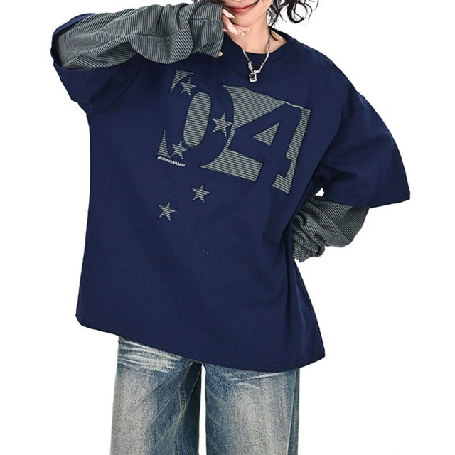 スターズナンバリングレイヤードビッグTシャツ 2col   R00807