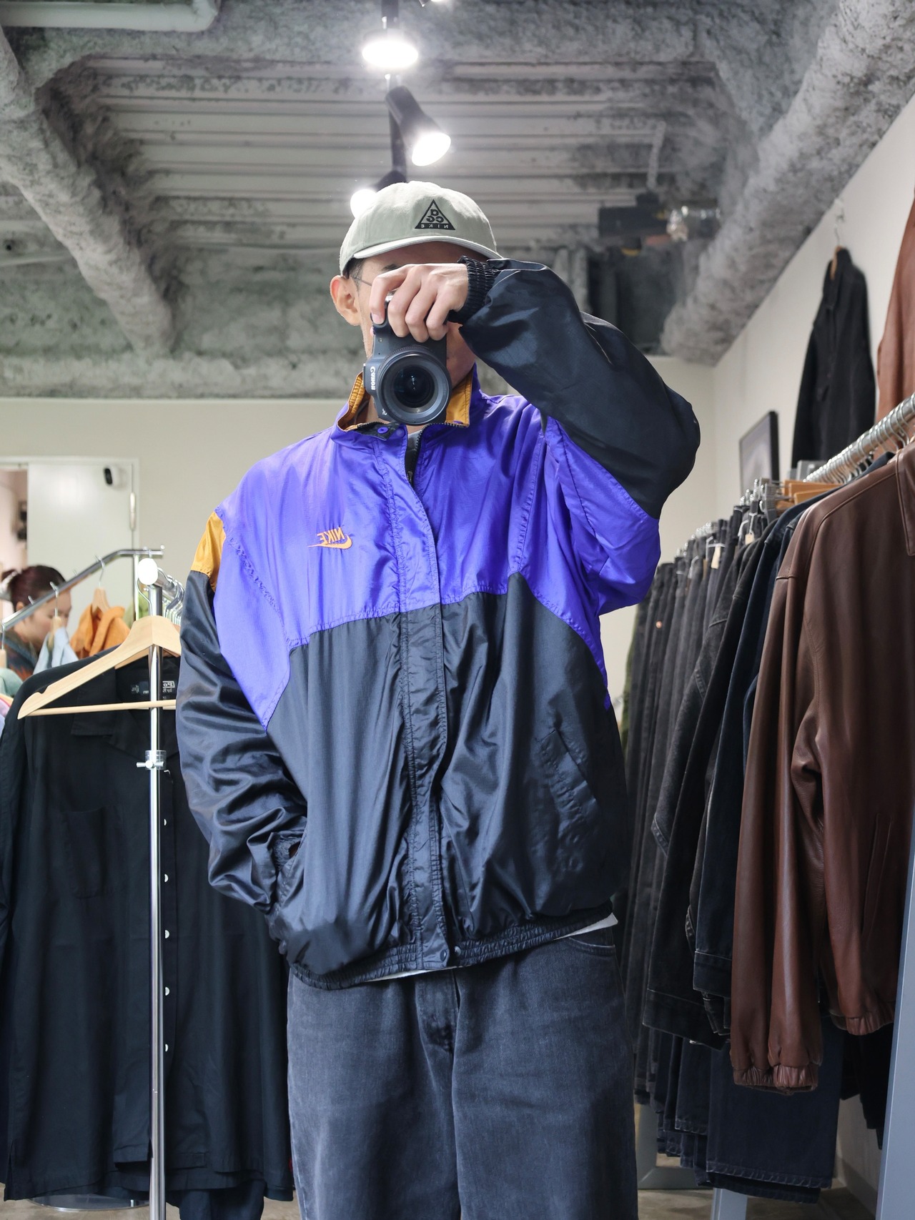 美品 L 90s NIKE Rip-stop ナイロンジャケット リップストップ ウインドブレーカー グリッド ナイキ