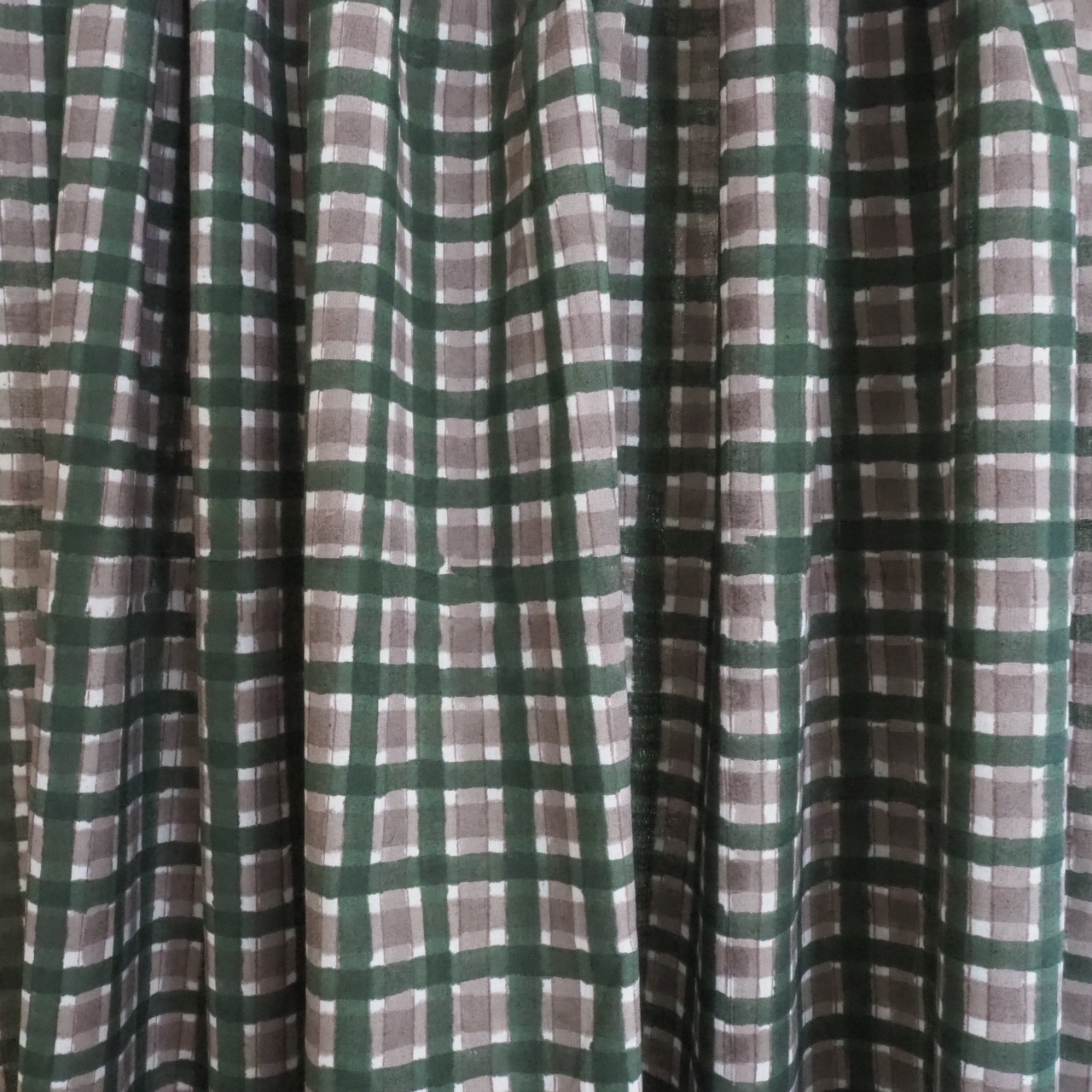 ブロックプリント生地【50cm単位】インド綿 チェック柄 グリーン×グレージュ #40610-GR1