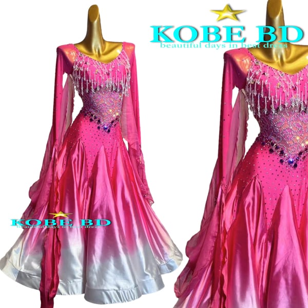 スタンダードドレス(ピンク&ホワイト)【商品番号AIー 23901 】ワルツ スロー クイックステップ ウィンナーワルツ セグエ 競技会