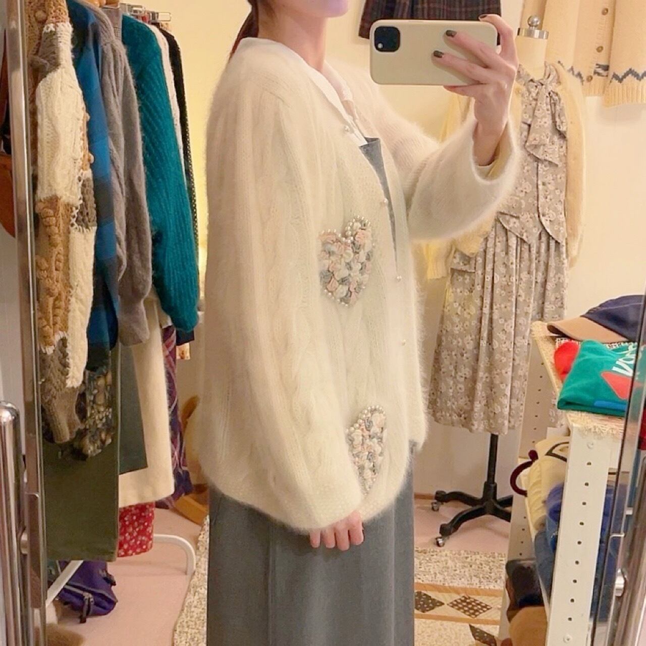 pearl ♡ pocket angora knit cardigan