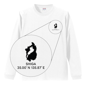 《滋賀》 緯度経度ミニマルロングスリーブTシャツ|地図×地名×ワンポイントデザイン
