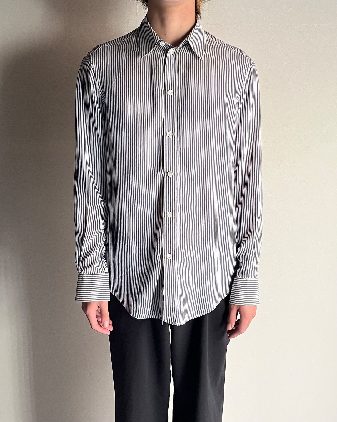 【CELINE】basic stripe compact silk shirt