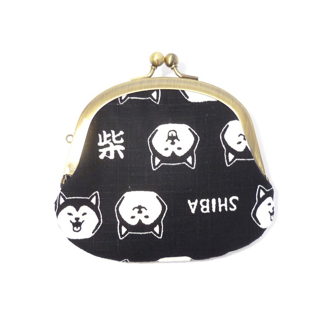 がま口小銭入れ 柴犬 しばわんこ 黒 犬柄 コインケース G572 3.3寸