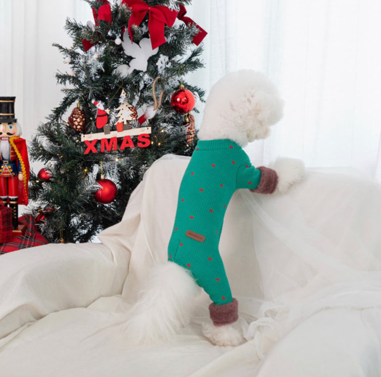 santa all in one S ~ 2XL / 犬服 秋冬 新作 オールインワン 可愛い 犬の服 ロンパース ドッグウェア つなぎ 裏起毛 暖かい b49