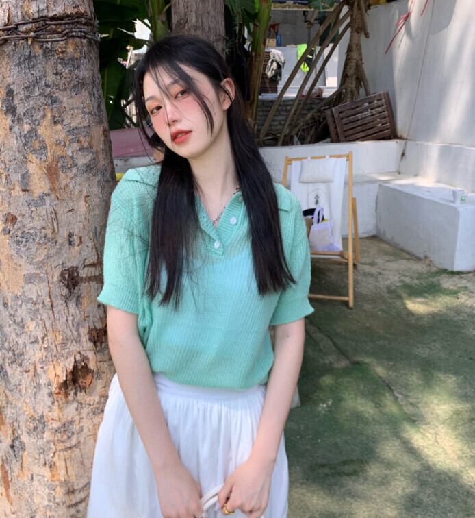 グリーンカラーセーター オータム薄手コート トップス 秋物 モンロー66360715171