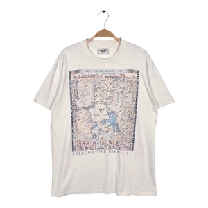 90s イエローストーン国立公園 USA製 ヴィンテージ Tシャツ 古地図 インディアン ベージュ シングルステッチ サイズL BZ0630