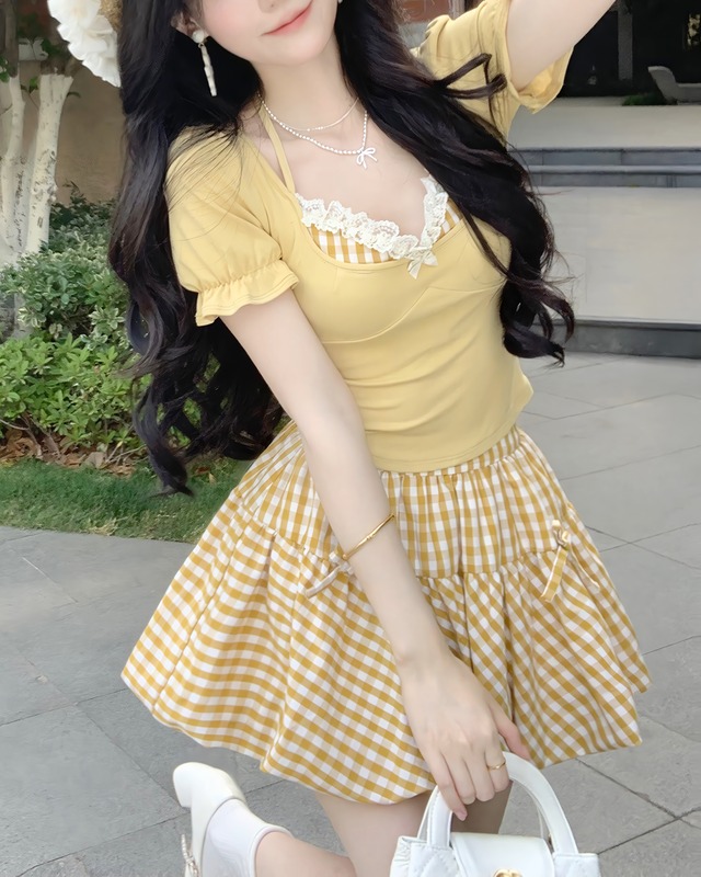 バルーンチェックリボンスカート（2 colors）　2505067