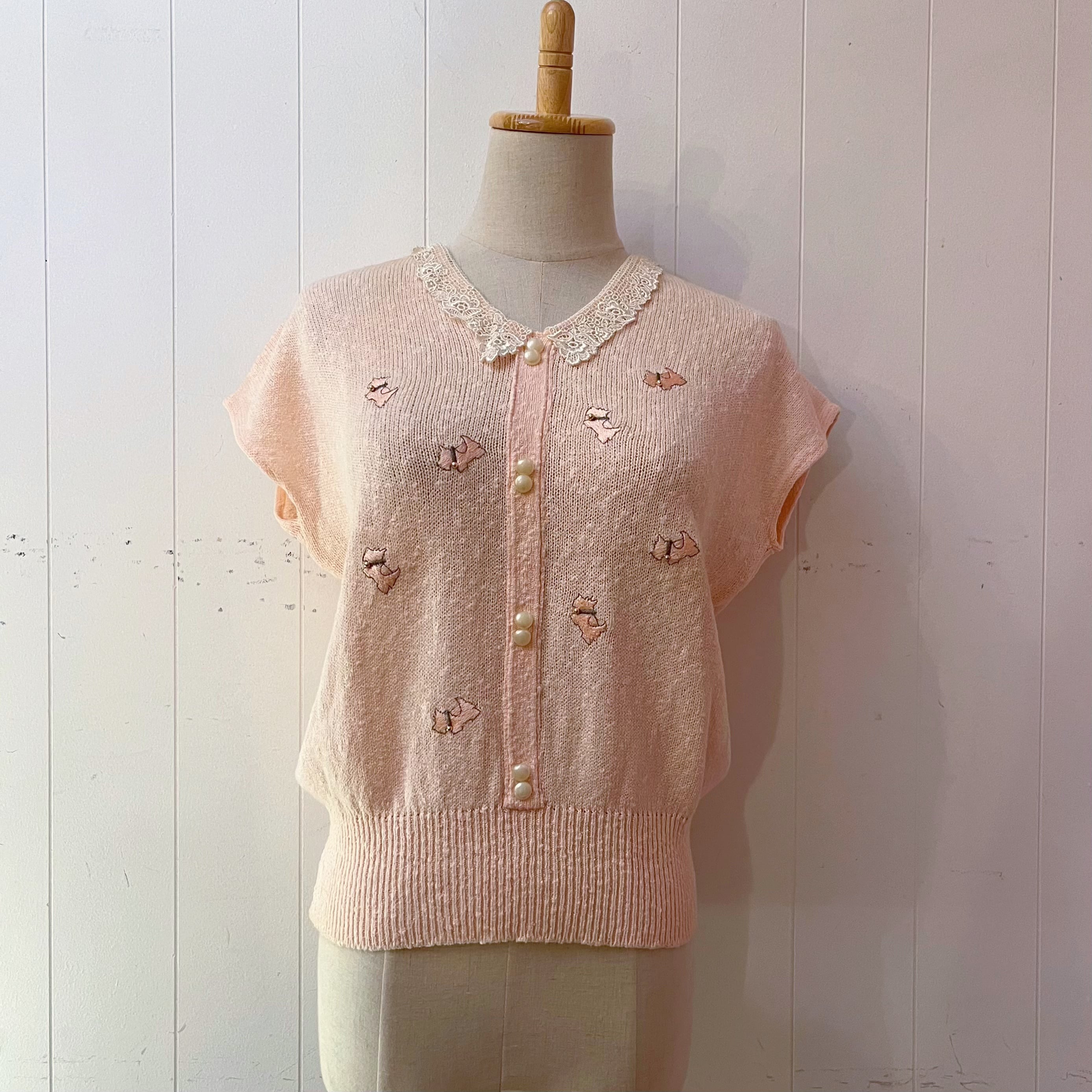 pink terrier lace collar summer knit