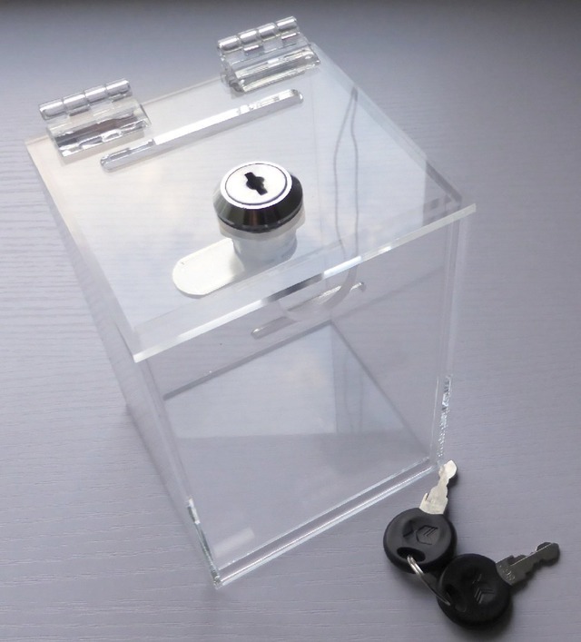 Aoakua 募金箱 貯金箱 チャリティーボックス 鍵付き アクリル W90mm クリア