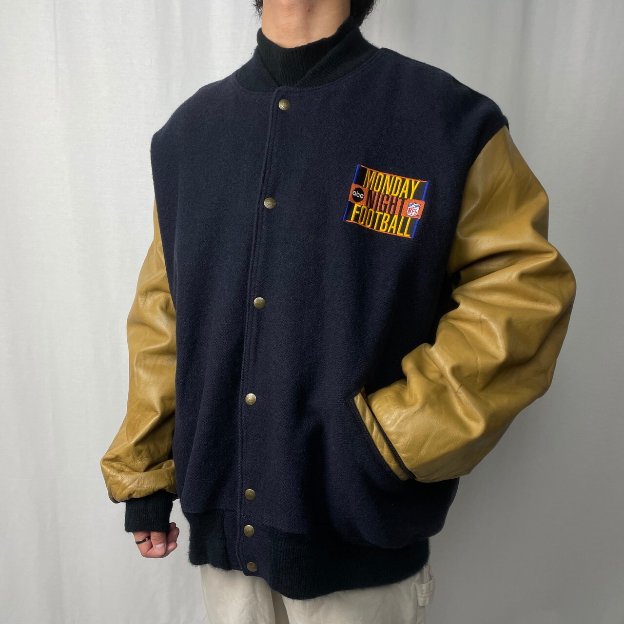 DeLONG CLASSIC USA製 NFL MONDAY FOOTBALL NIGHT 袖レザー ウール 