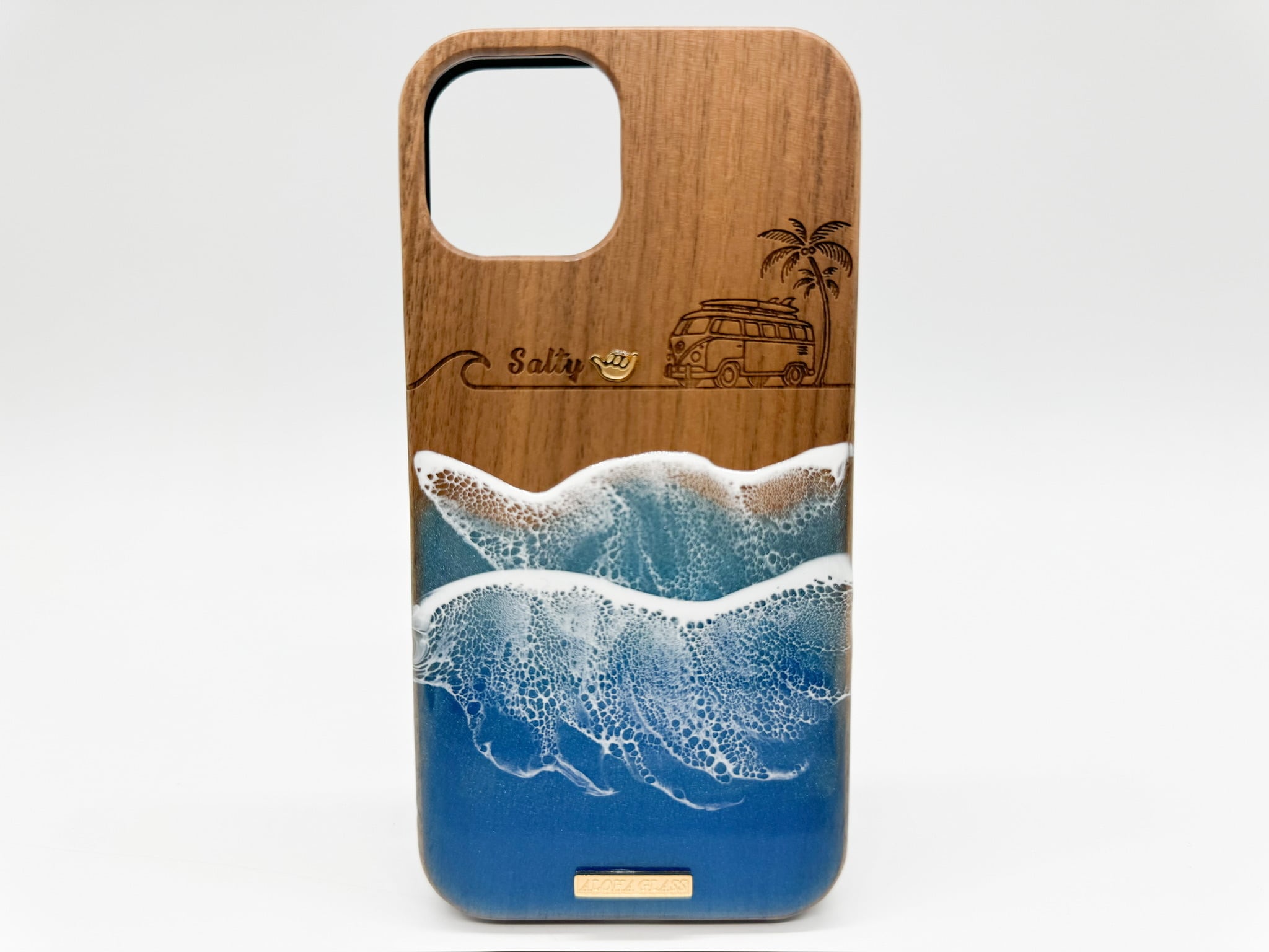 Aloha wagon/wood×resin marine blue wave case(walnut)