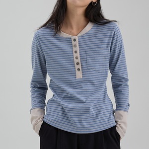 henley style striped pullover