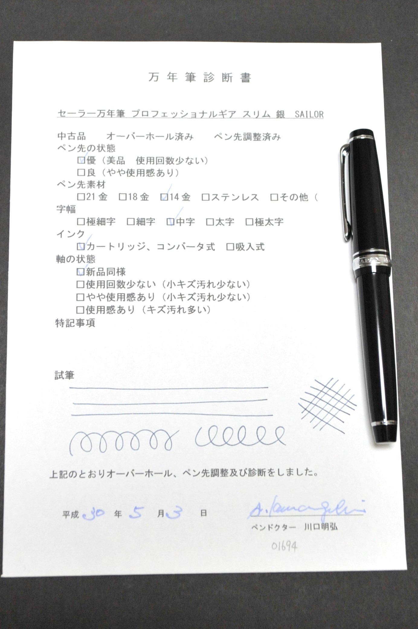 セーラー万年筆 プロフェッショナルギア スリム 銀 SAILOR （中字