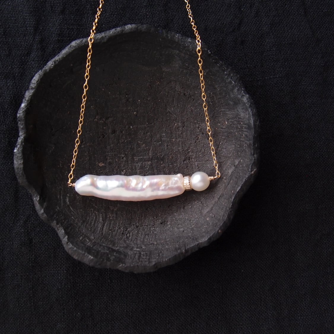 【K14gf】Big Stick Pearl Bar Necklace/スティックパール バーネックレス(White)