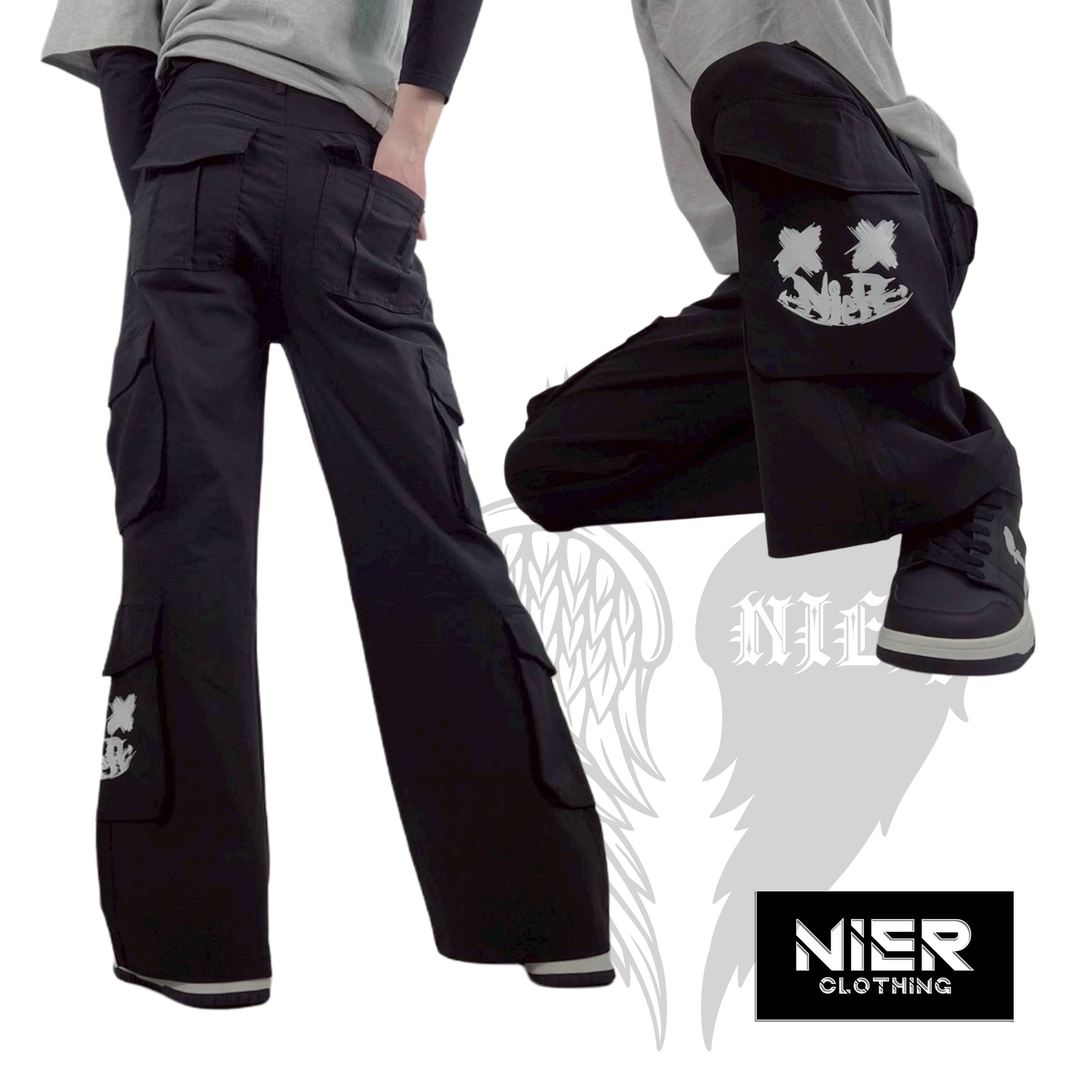 2/20日目玉大特価》 8POCKET FACE LOGO BLACK CARGO PANTS | NIER CLOTHING