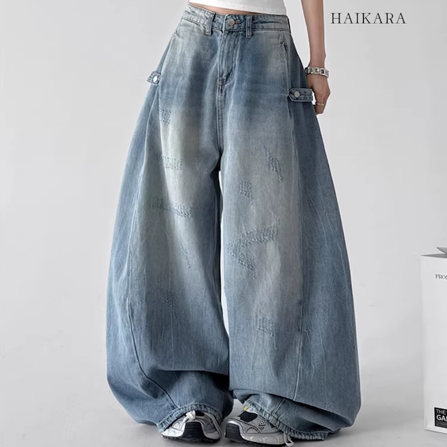 ヴィンテージウォッシュ バルーン デニムパンツ ヴィンテージウォッシュ バルーン デニムパンツ