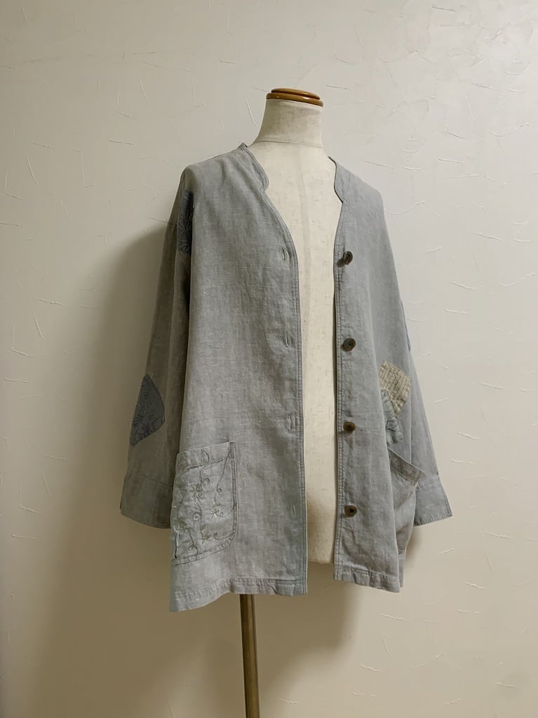 Linen Fabric Embroidery Design Stand Collar Shirt Coat