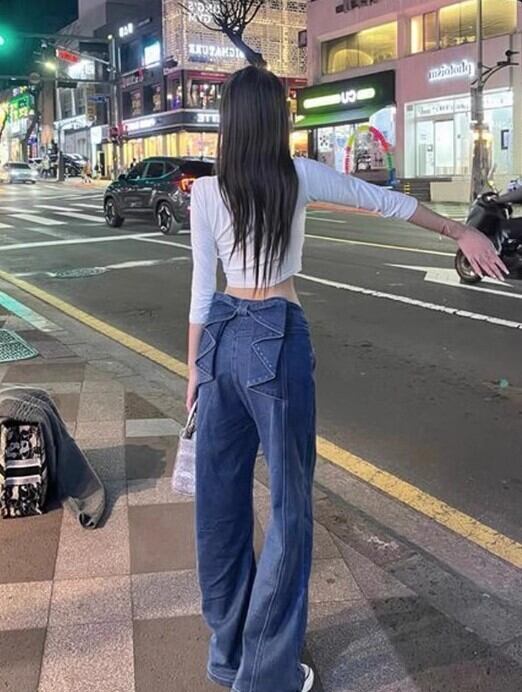 パンツ レディース フリルバックリボンデニムパンツ デニム パンツ レディース フリルバックリボンデニムパンツ デニム