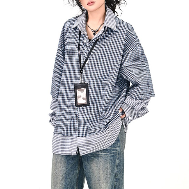 layered design checkered shirt　レイヤードデザインチェック柄シャツ　J1229