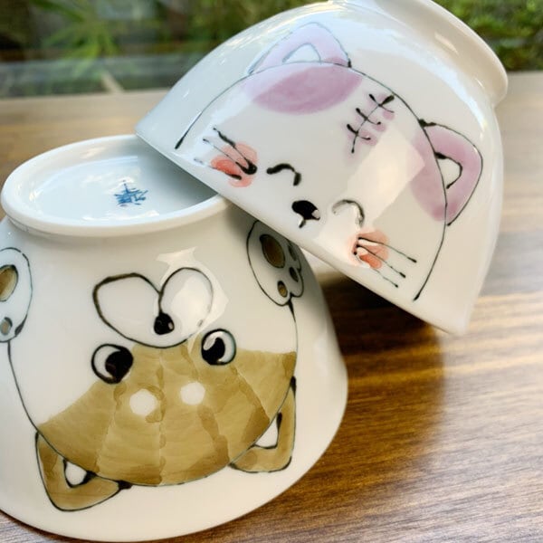 有田焼 波佐見焼 お茶碗（わんこ・ねこ） | MARUFUKU utsuwanohana