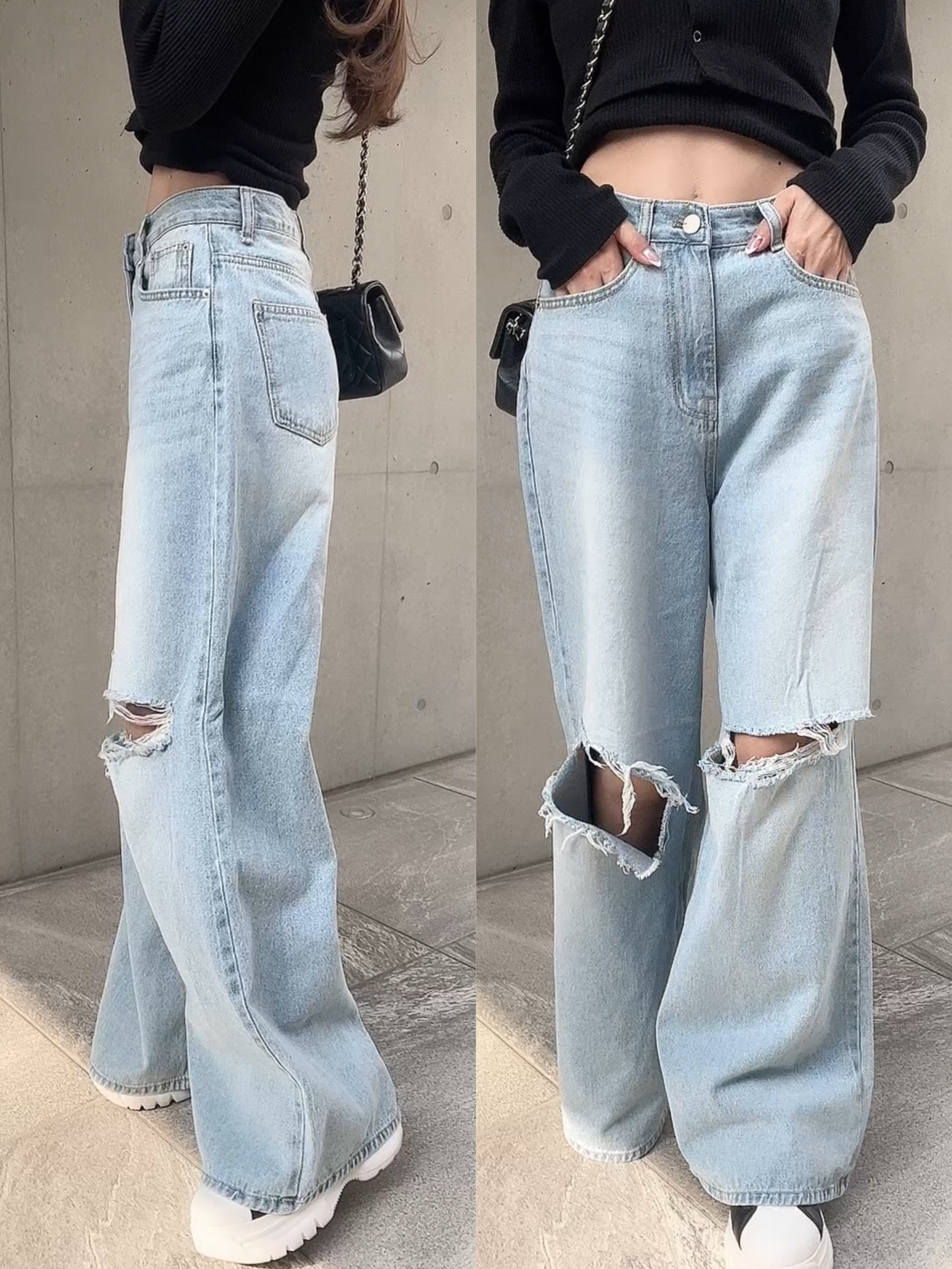 ダメージワイドデニムパンツ | lea31