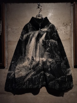 【Caka】"Black Mountain" Beautiful Wolf Design Vintage Loose Fleece Jacket