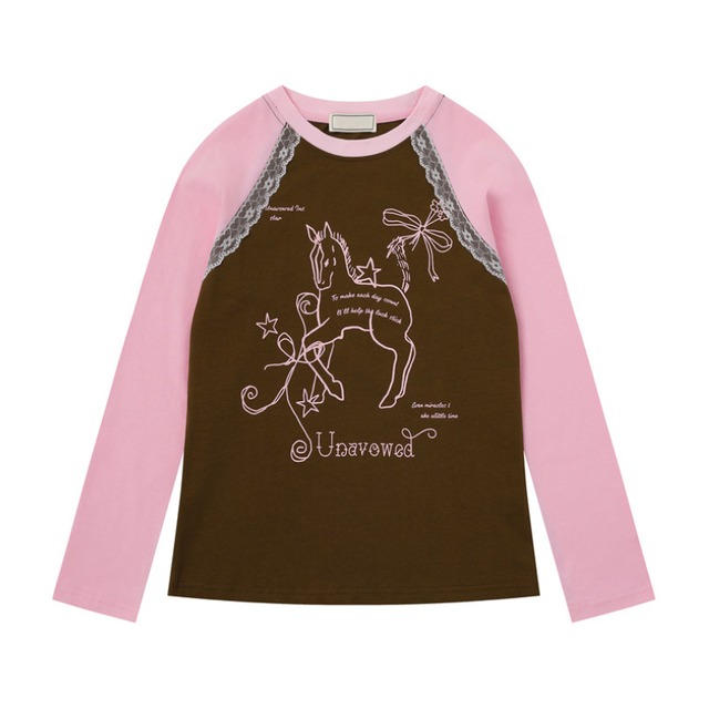 horse raglan lace long tee　ホースグラグランレースロングティー　J1711