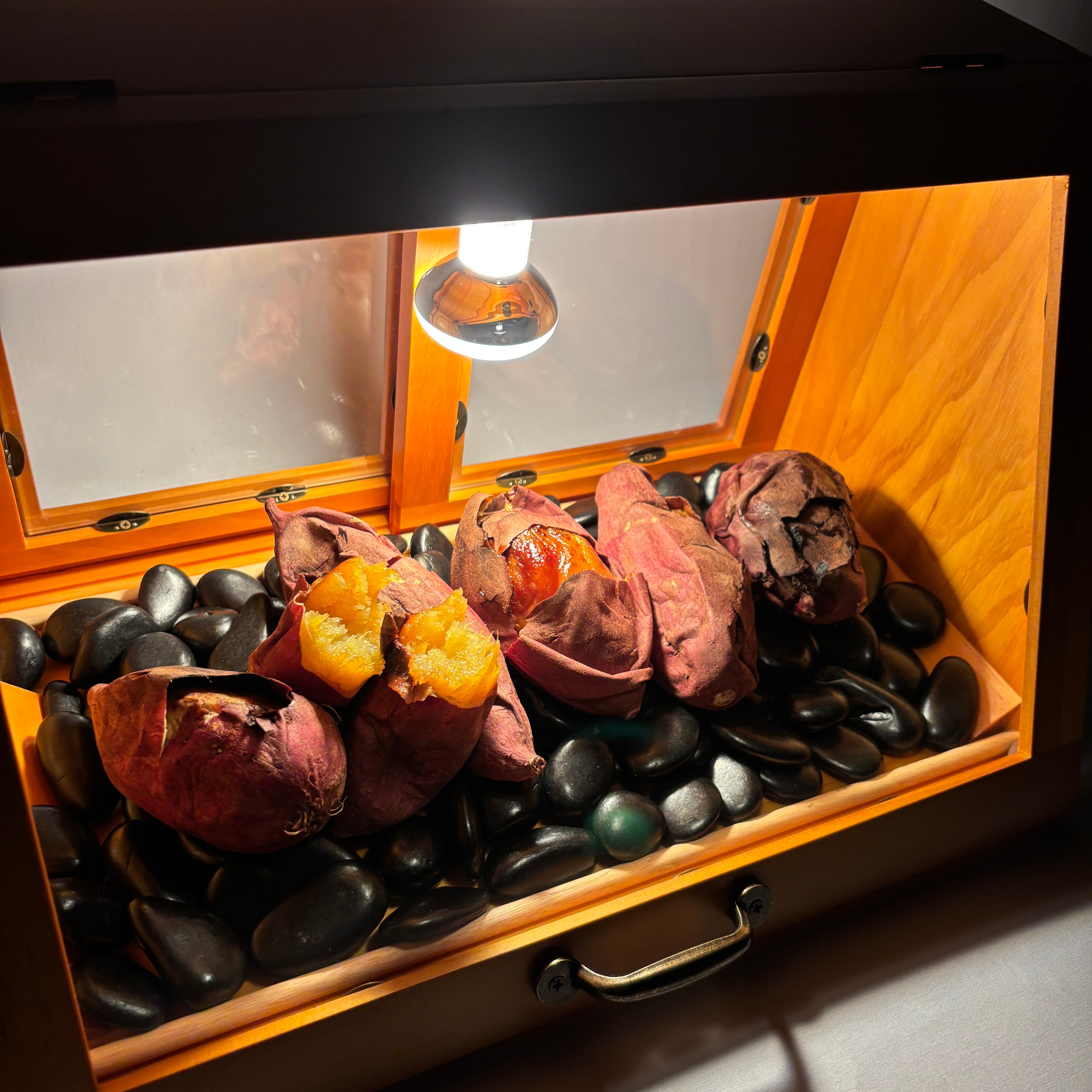 木製ホットショーケース 焼き芋保温ディスプレイケース【ナチュラル