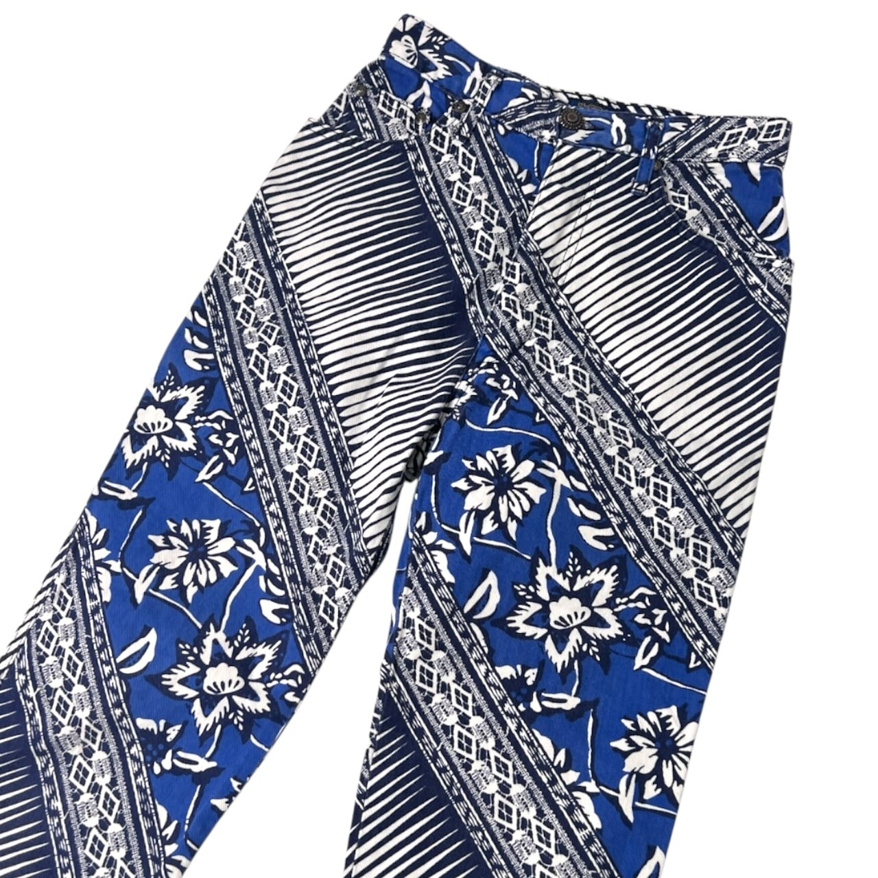 BYBLOS ビブロス イタリア製 総柄 ネイティブ デザインパンツ 27/ブルー/vintage