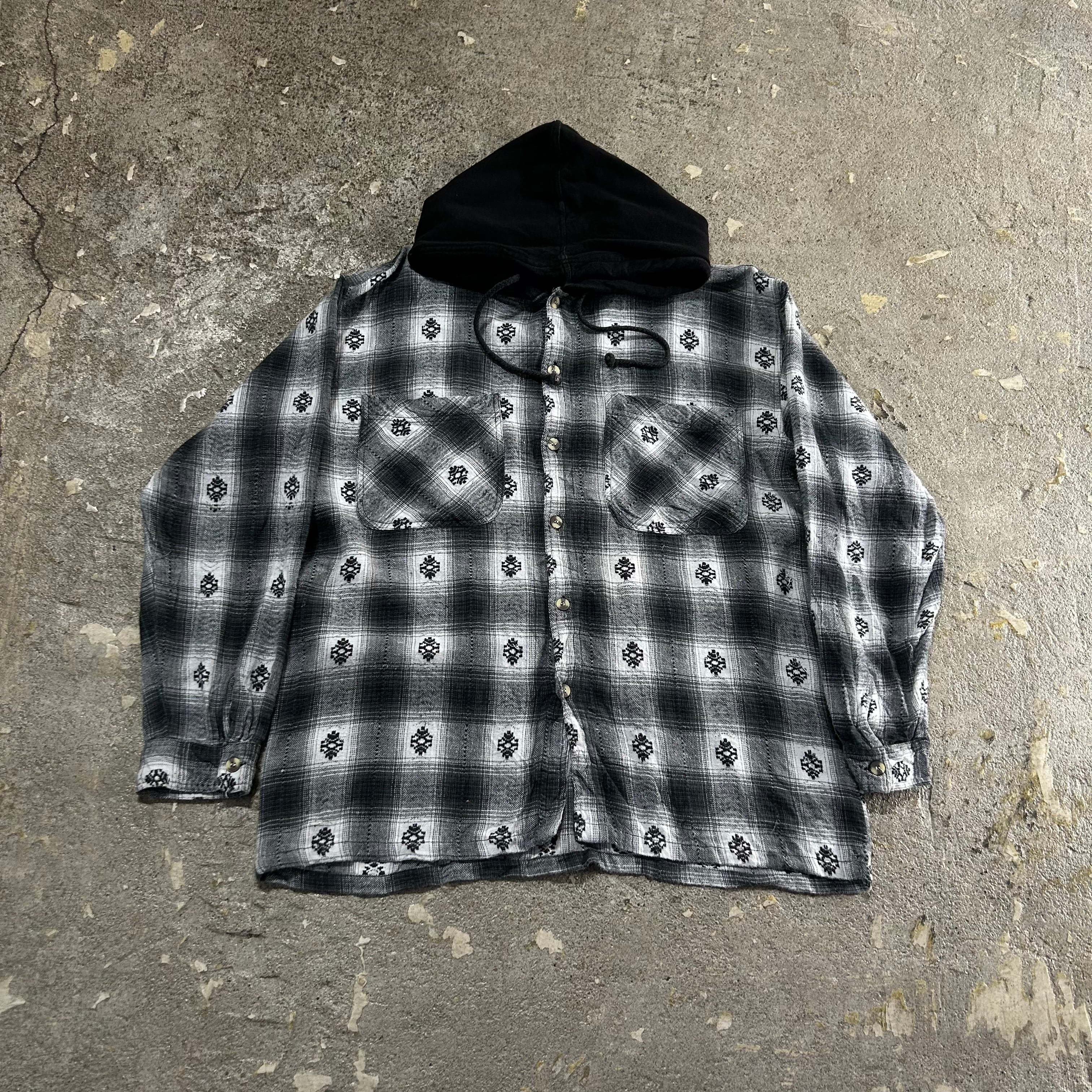 〜00s PERMIT shadow check flannel shirt hoodie【仙台店】