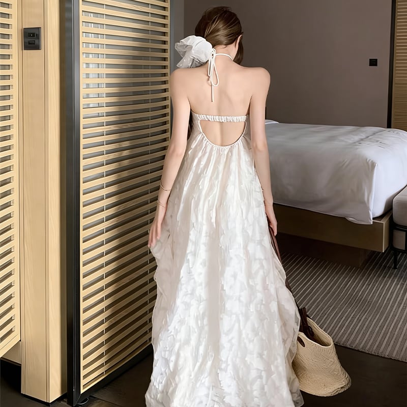 【dress】ベアバックロングレースドレス Q8011