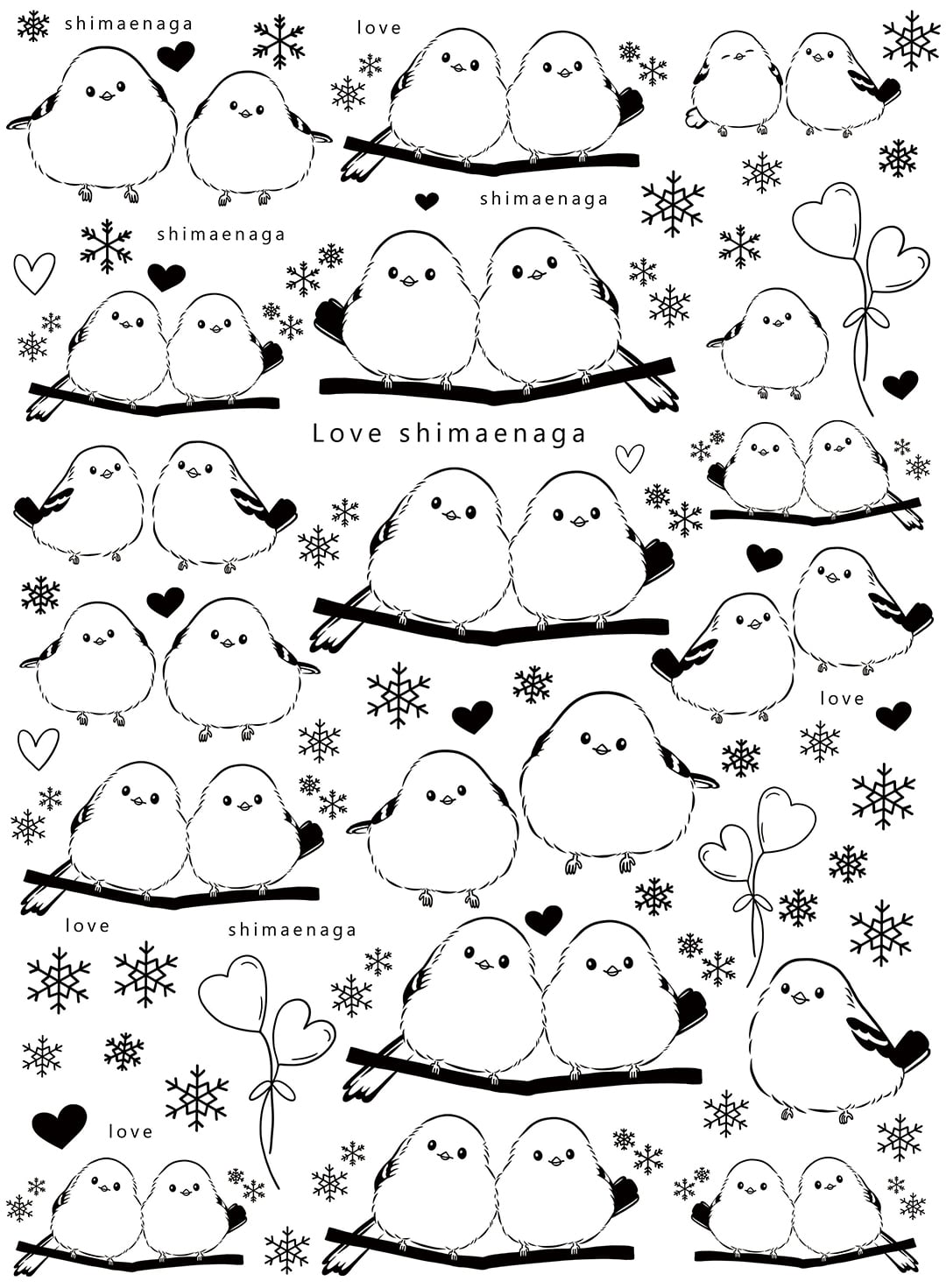 なかよしシマエナガちゃん転写紙 A4サイズ （ポーセリンアート用しまえ