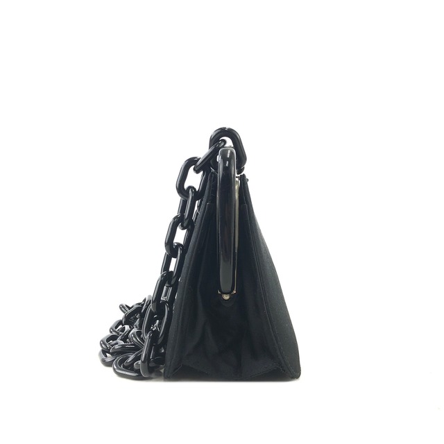 PRADA プラダ  ロゴ サテン プラチェーン がま口 ショルダーバッグ ブラック vintage ヴィンテージ オールド 2n7dh4