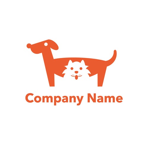 No134 犬と猫のロゴ【犬、猫、オレンジ、単色、親しみ、温もり、動物、ペット、病院、クリニック、商品、ショップ】