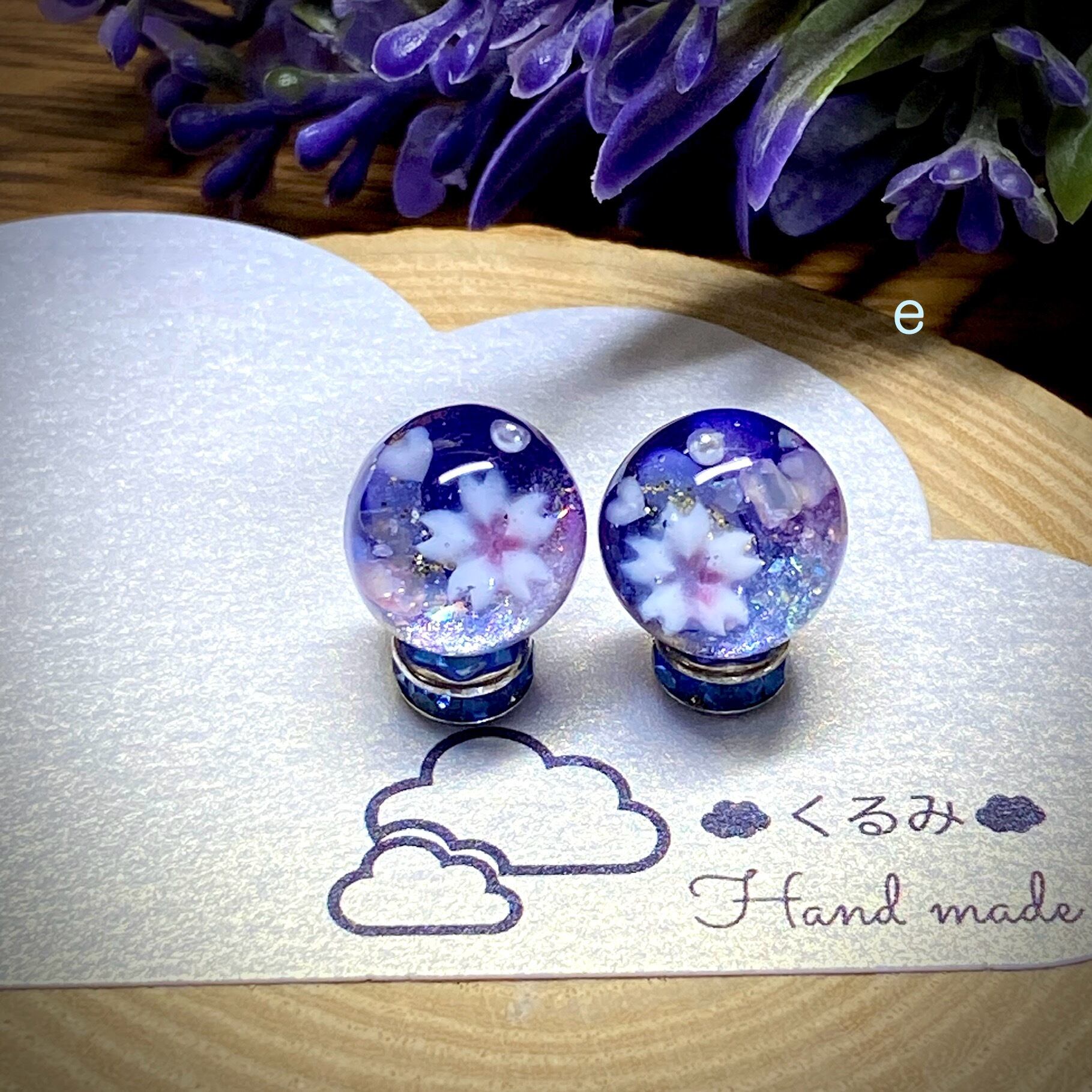 レジンキャッチ式ピアス 桜/パープル 12mm サージカルステンレス e